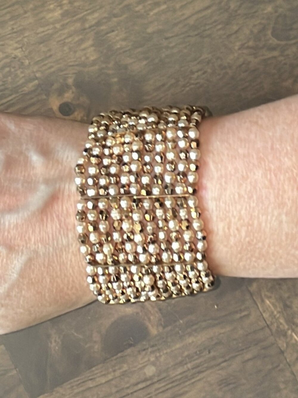 Wide Gold Bronze Seed Bead Stretch Cuff Bracelet 2.75" Statement Arm Candy